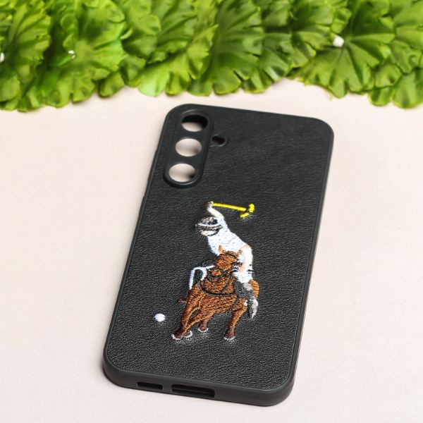 Black Leather Horse Rider Camera Ornamented for Samsung S23 FE - The Hatke