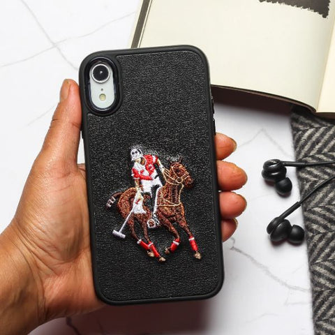 Black Leather Horse Rider Ornamented for Apple iPhone Xr - The Hatke
