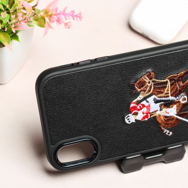 Black Leather Horse Rider Ornamented for Apple iPhone Xr - The Hatke
