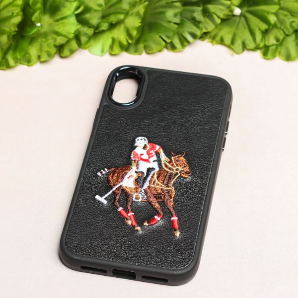 Black Leather Horse Rider Ornamented for Apple iPhone Xr - The Hatke