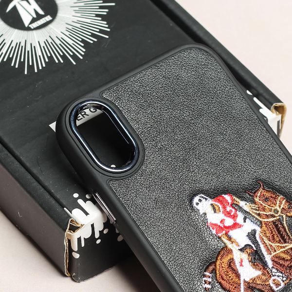 Black Leather Horse Rider Ornamented for Apple iPhone Xr - The Hatke