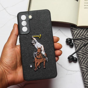 Black Leather Horse rider Camera Ornamented for Samsung S21 FE - The Hatke