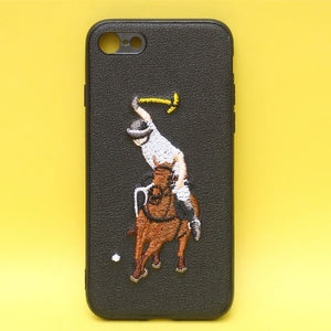 Black Leather Horse rider Ornamented for Apple iPhone 7 - The Hatke