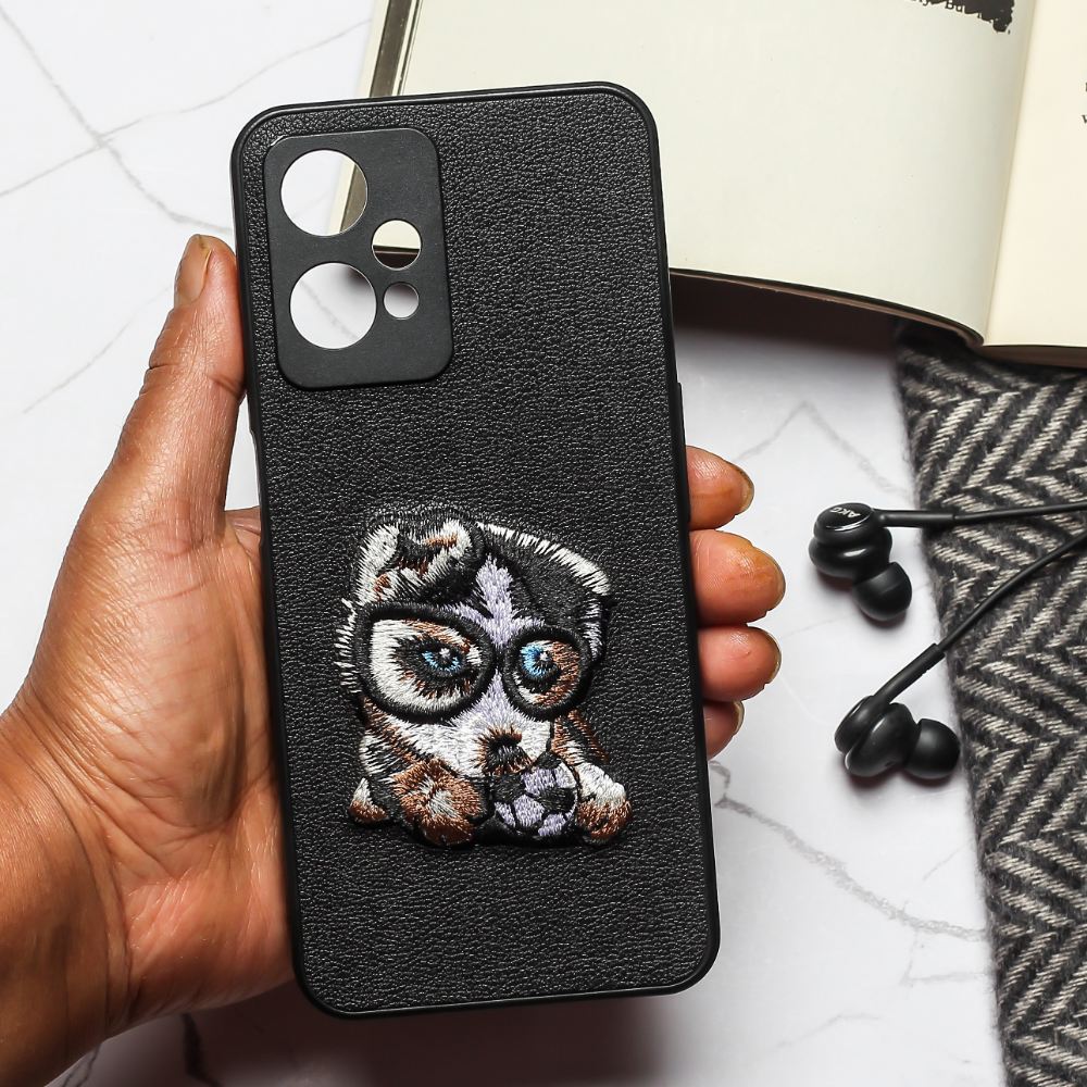Black Leather Puppy Ornamented for Oneplus Nord CE 2 - The Hatke