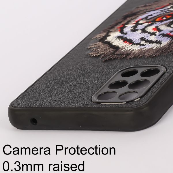 Black Leather Red Lion Camera Ornamented for Oneplus 8T - The Hatke