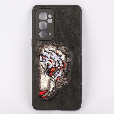 Black Leather Red Lion Camera Ornamented for Oneplus 9RT - The Hatke