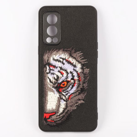 Black Leather Red Lion Camera Ornamented for Oneplus Nord 2 - The Hatke