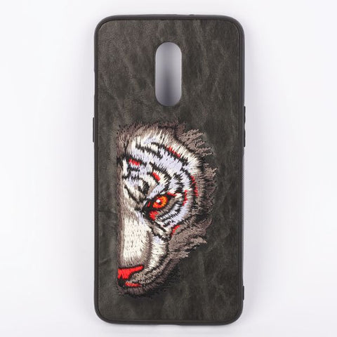 Black Leather Red Lion Ornamented for Oneplus 6T - The Hatke