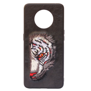 Black Leather Red Lion Ornamented for Oneplus 7T - The Hatke