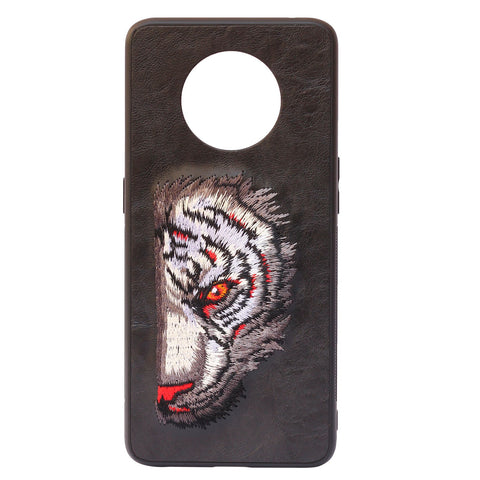 Black Leather Red Lion Ornamented for Oneplus 7T - The Hatke