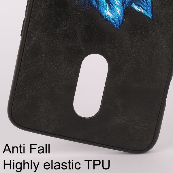 Black Leather SnowFox Ornamented for Oneplus 6T - The Hatke