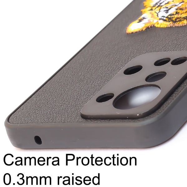 Black Leather Yellow Lion Camera Ornamented for Oneplus Nord 2T - The Hatke