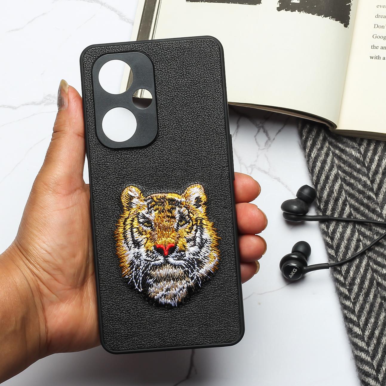 Black Leather Yellow Lion Camera Ornamented for Oneplus Nord CE 3 5g - The Hatke