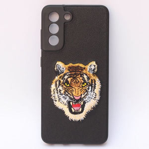 Black Leather Yellow Lion Camera Ornamented for Samsung S22 - The Hatke