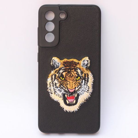 Black Leather Yellow Lion Camera Ornamented for Samsung S22 - The Hatke