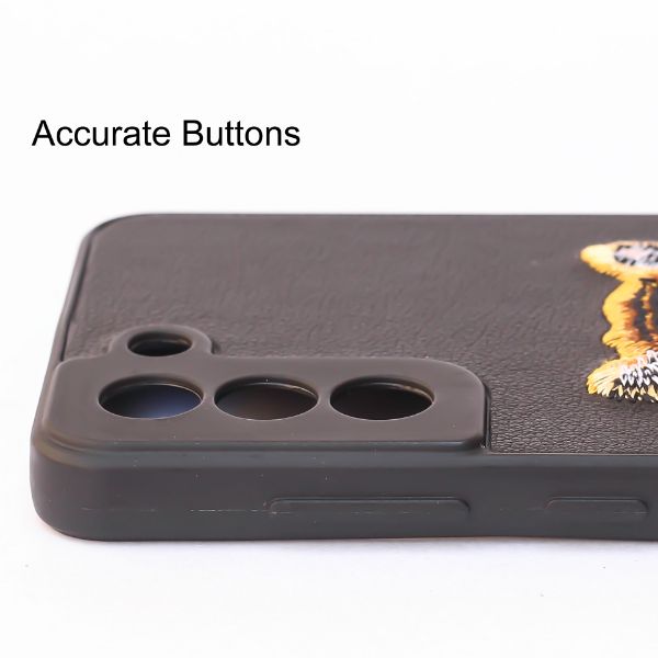 Black Leather Yellow Lion Camera Ornamented for Samsung S23 5G - The Hatke