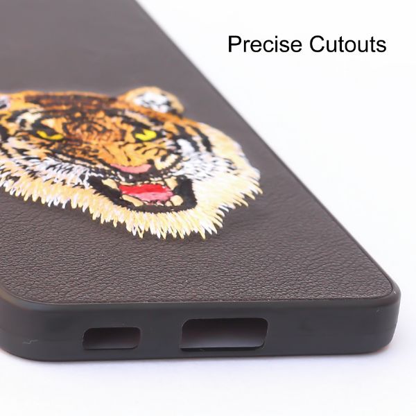 Black Leather Yellow Lion Camera Ornamented for Samsung S23 5G - The Hatke