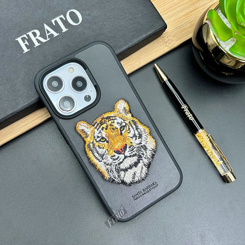 Black Leather Yellow Lion Ornamented for Apple iPhone 11 Pro - The Hatke