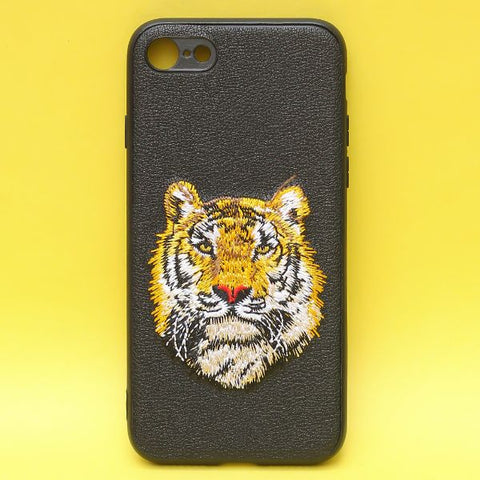 Black Leather Yellow Lion Ornamented for Apple iPhone 7 - The Hatke