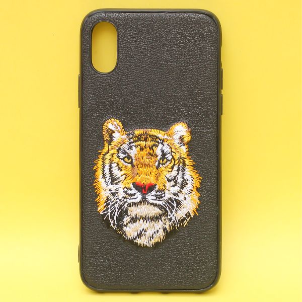 Black Leather Yellow Lion Ornamented for Apple iPhone X/XS - The Hatke