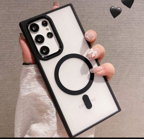 Black MagSafe Clear Transparent Silicone case for Samsung S22 Ultra - The Hatke