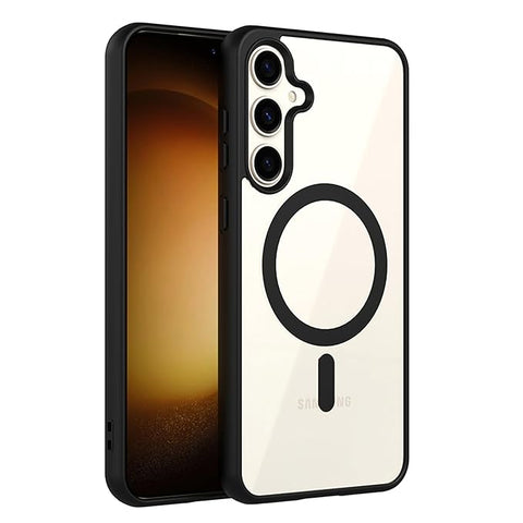 Black MagSafe Clear Transparent Silicone case for Samsung S23 Fe - The Hatke