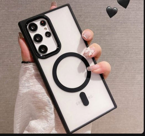 Black MagSafe Clear Transparent Silicone case for Samsung S23 Ultra - The Hatke
