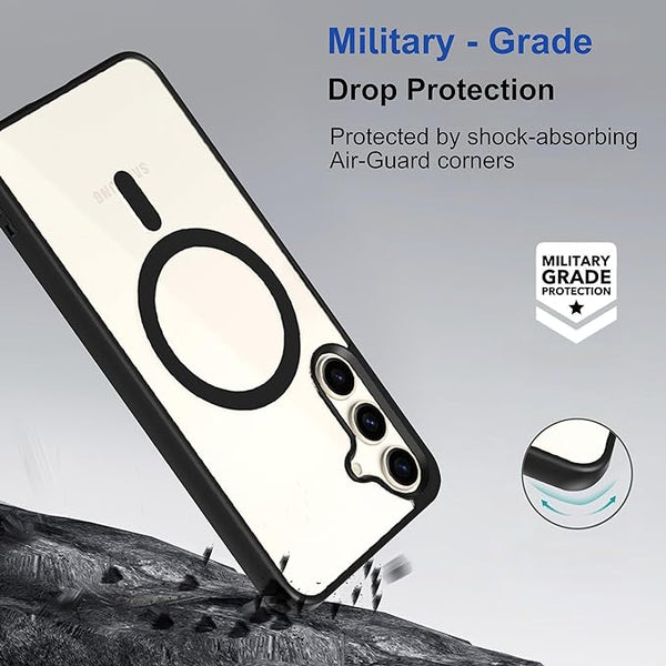 Black MagSafe Clear Transparent Silicone case for Samsung S24 - The Hatke