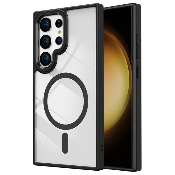 Black MagSafe Clear Transparent Silicone case for Samsung S24 Ultra - The Hatke