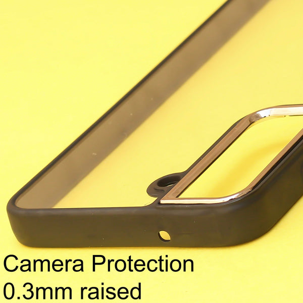 Black Metal Safe Transparent Case for  Samsung S21 FE - The Hatke