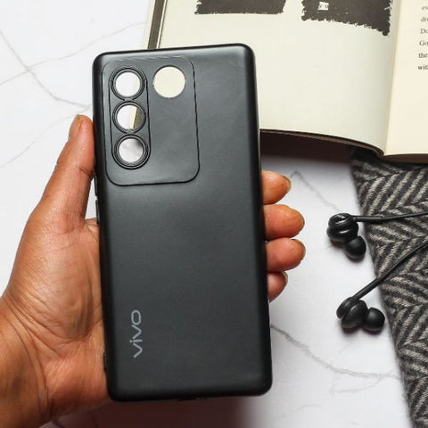 Black Metallic Finish Silicone Case for Vivo V27 5G - The Hatke