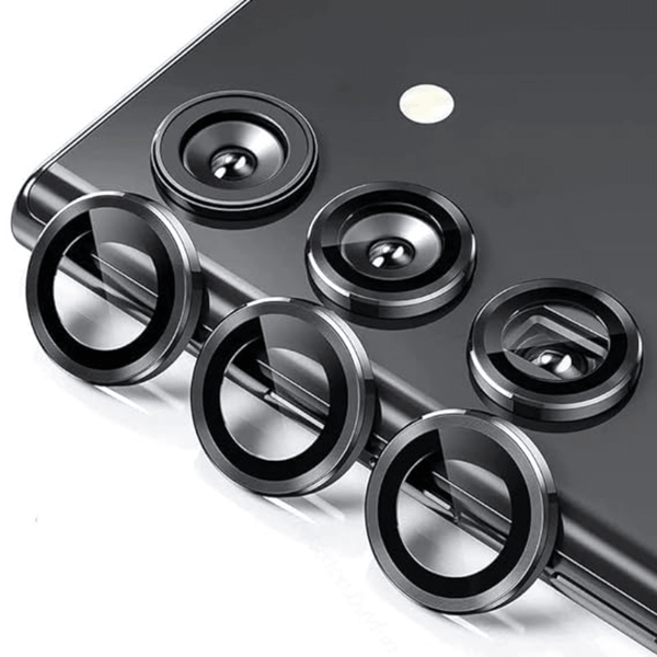 Black Metallic camera ring lens guard for Samsung A55 - The Hatke