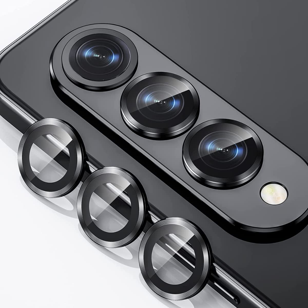 Black Metallic camera ring lens guard for Samsung Galaxy Z Fold 4 - The Hatke