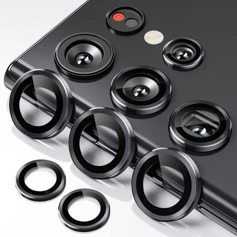 Black Metallic camera ring lens guard for Samsung S23 Ultra - The Hatke