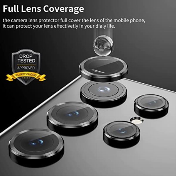 Black Metallic camera ring lens guard for Samsung S23 Ultra - The Hatke