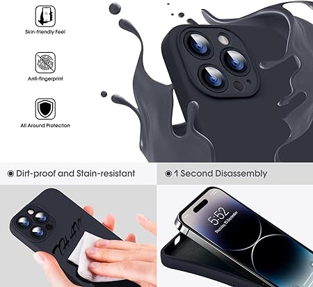 Black Original Camera Safe Silicone case for Apple iphone 15 Pro Max - The Hatke