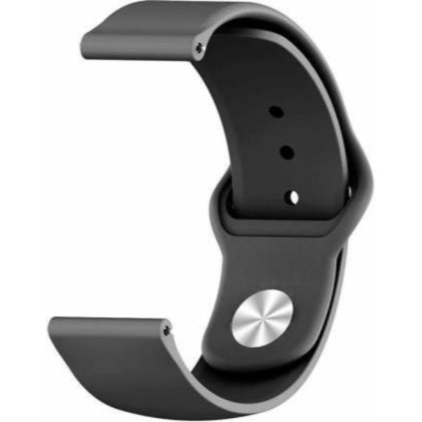 Black Plain Silicone Strap For Smart Watch (20mm) - The Hatke