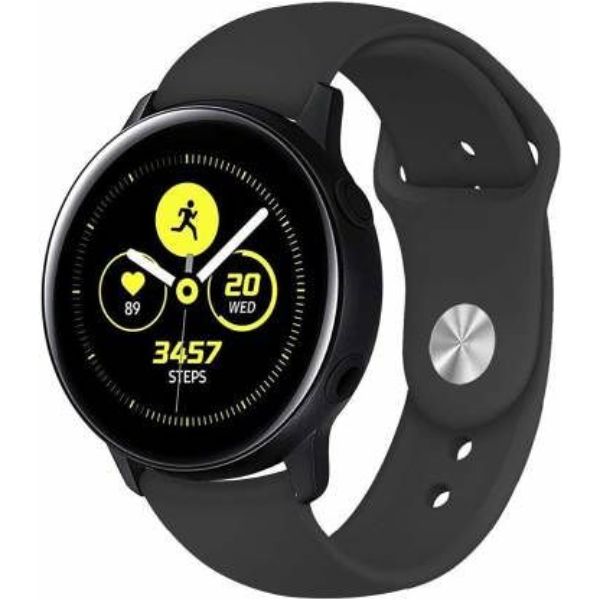 Black Plain Silicone Strap For Smart Watch (20mm) - The Hatke