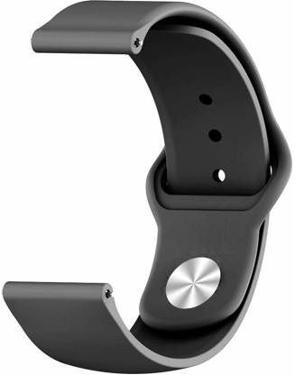 Black Plain Silicone Strap For Smart Watch (22mm) - The Hatke