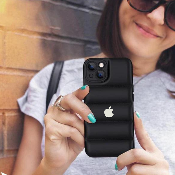 Black Puffon silicone case for Apple iPhone 14 - The Hatke