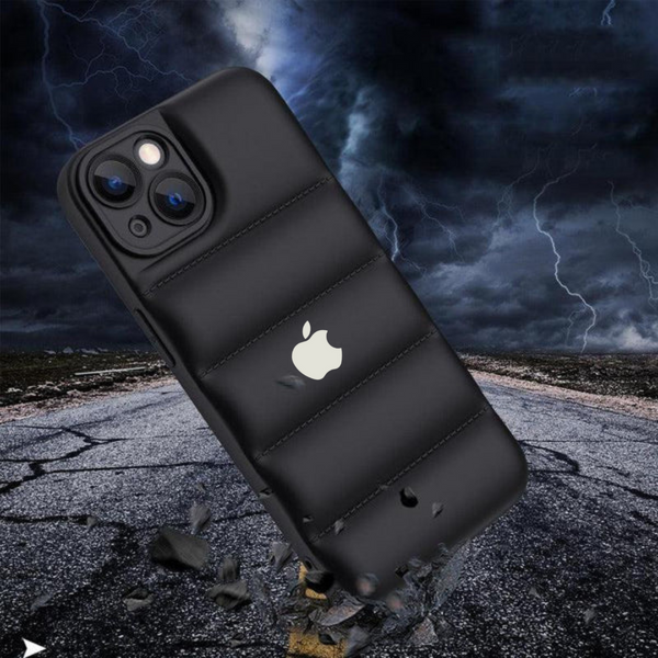 Black Puffon silicone case for Apple iPhone 15 - The Hatke