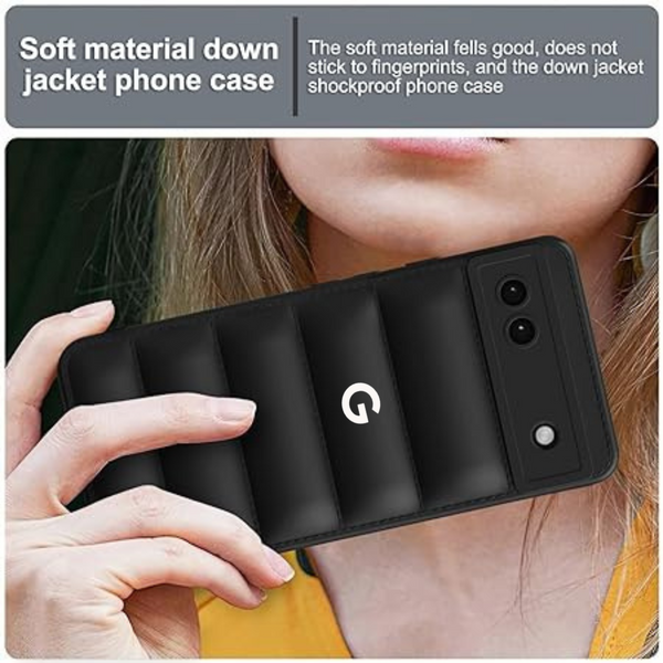 Black Puffon silicone case for Google Pixel 6A - The Hatke