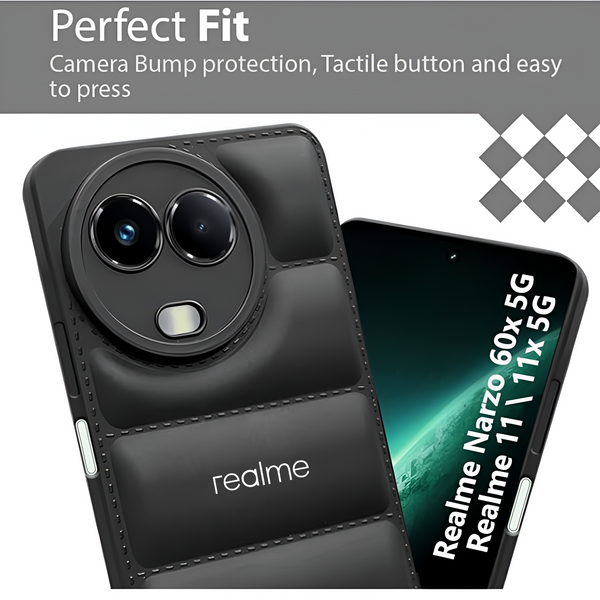 Black Puffon silicone case for Realme Narzo 60X 5g - The Hatke