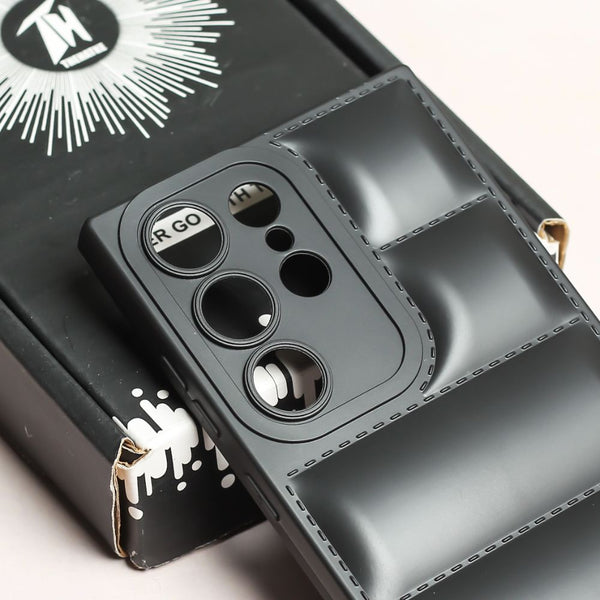 Black Puffon silicone case for Samsung S23 Ultra - The Hatke