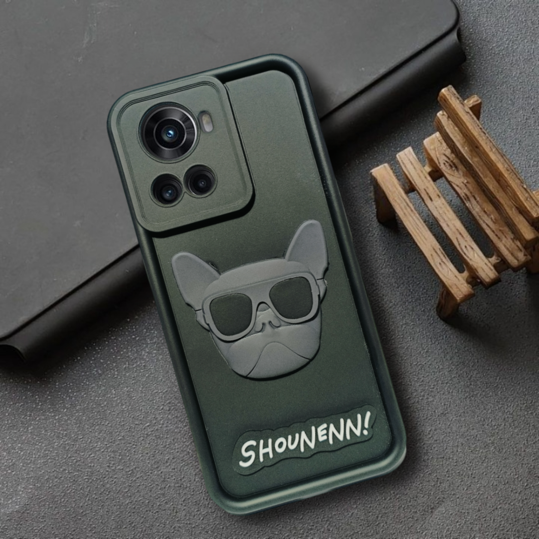Black SHOUNENN BULLDOG Silicone case for Oneplus 10R - The Hatke