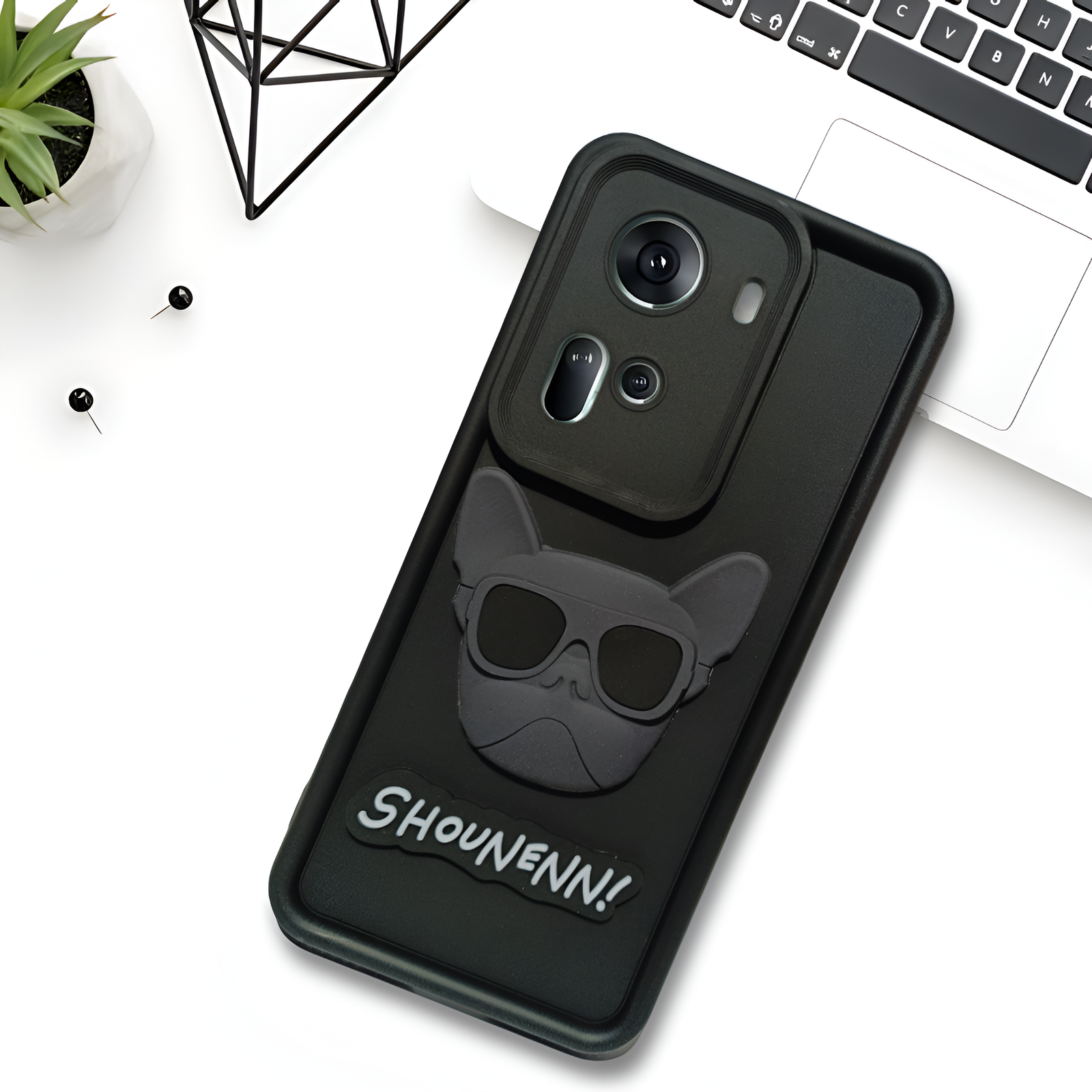 Black SHOUNENN BULLDOG Silicone case for Oppo Reno 11 - The Hatke