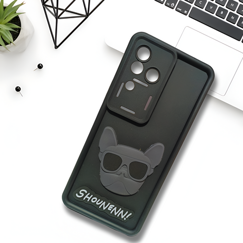 Black SHOUNENN BULLDOG Silicone case for Vivo V30 Pro - The Hatke