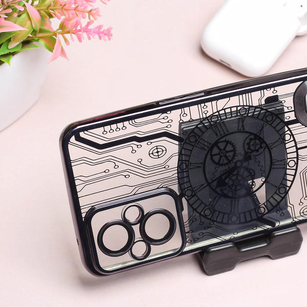 Black Watch Machine Logo Cut Transparent Case for Oppo F21 Pro - The Hatke