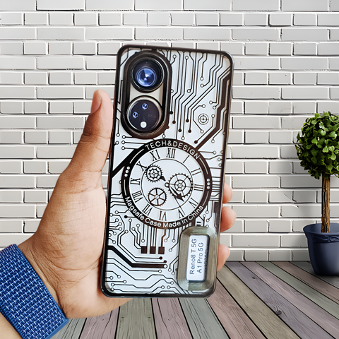 Black Watch Machine Logo Cut Transparent Case for Oppo Reno 8T - The Hatke