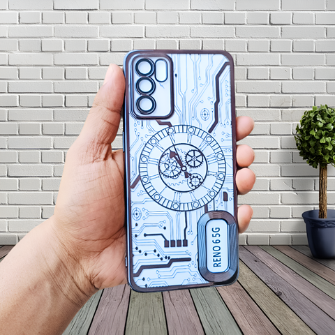Black Watch Machine Logo Cut Transparent Case for Reno 6 - The Hatke